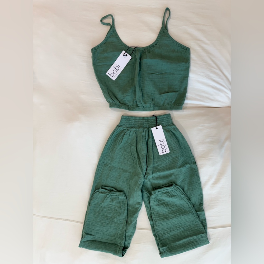 Bobi Beach Gauze Cropped Cami and Pant in Vine